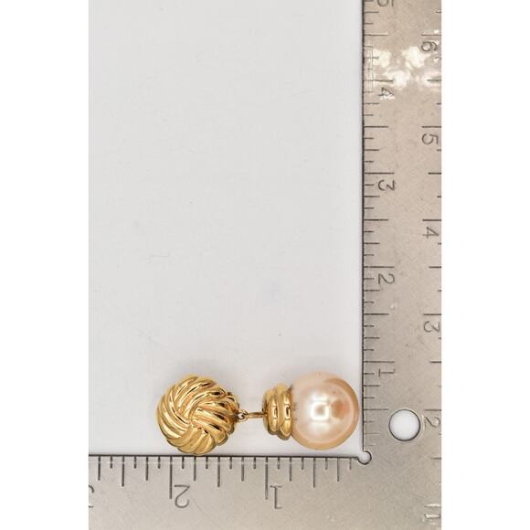 Vintage Pearl Drop Clip On Earrings Dangle Gold Tone Heavy Chunky 1980s BinAI - Picture 12 of 12